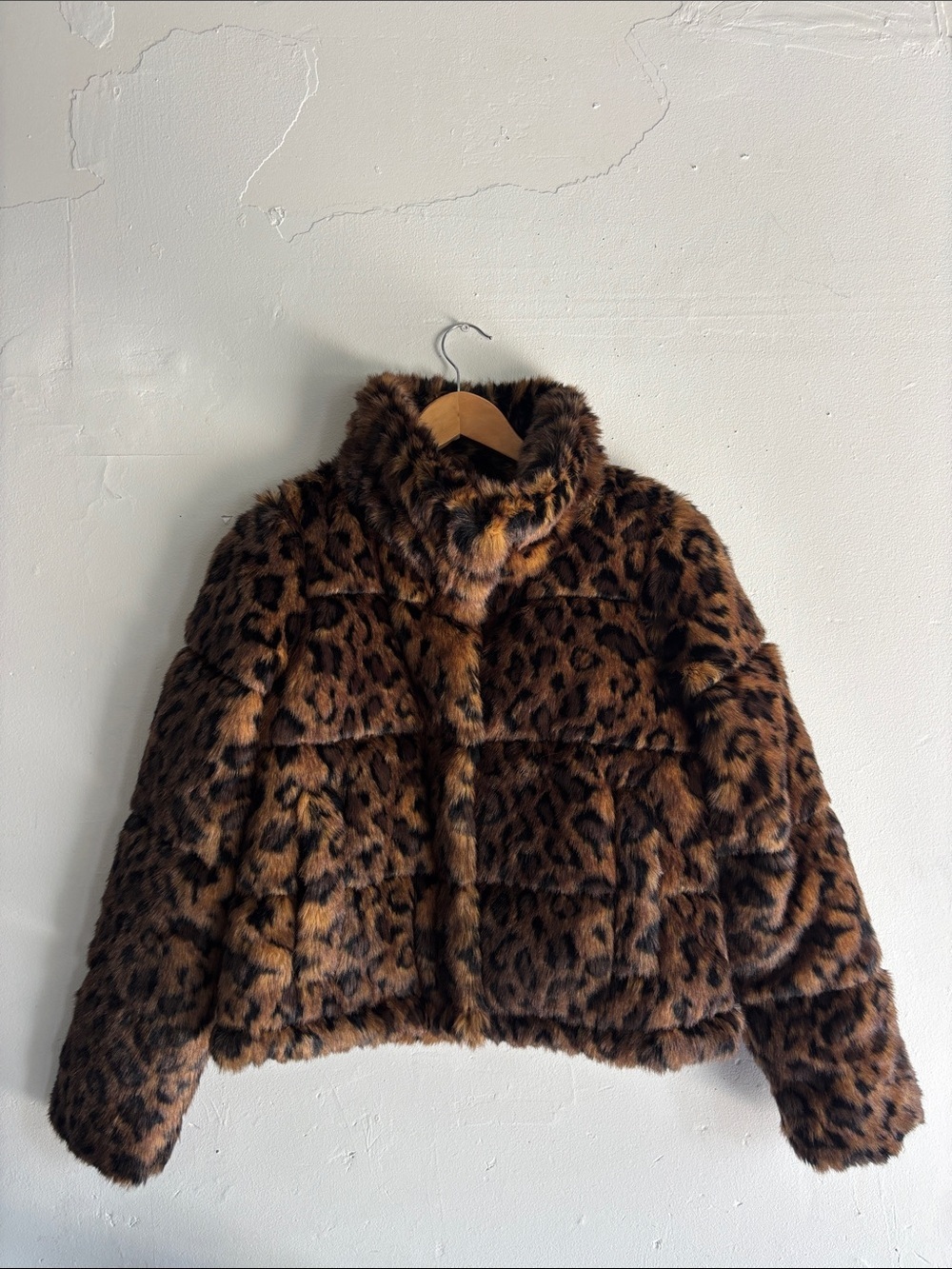 Abercrombie & Fitch Faux Fur Leopard Print Coat - Brown & Black